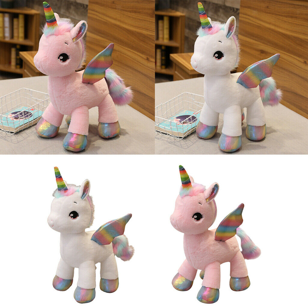 Rainbow Hair Tail Wings Soft Unicorn Plush For Baby Girls Gifts Pink