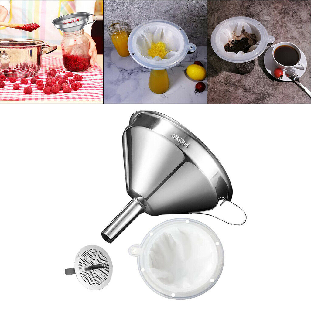 Stainless Steel Kitchen Funnel With Strainer Filter Multi-Use Durable Sturdy
