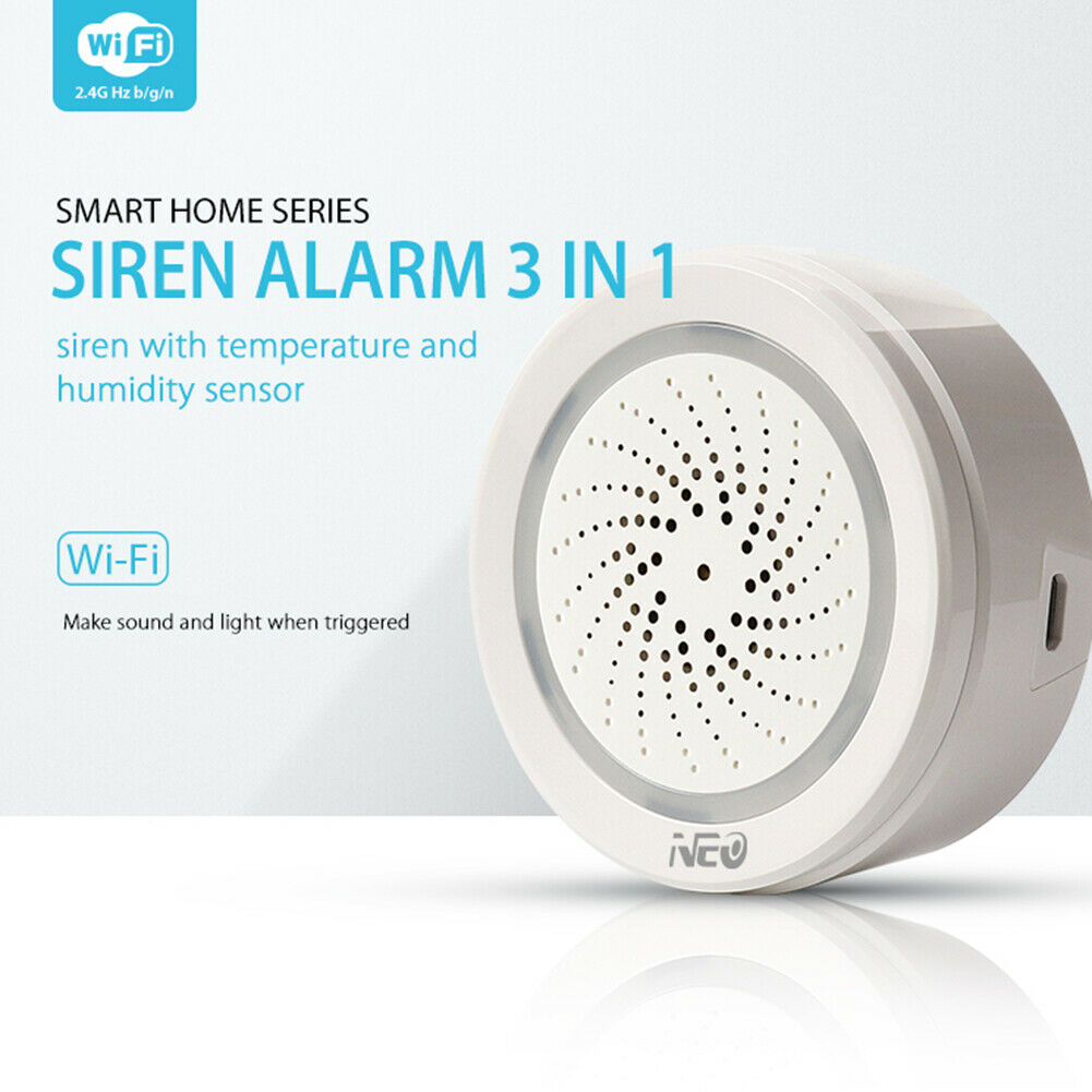 3 in 1 WiFi Siren Alarm with Temperature Humidity Sensor App Voice Control @