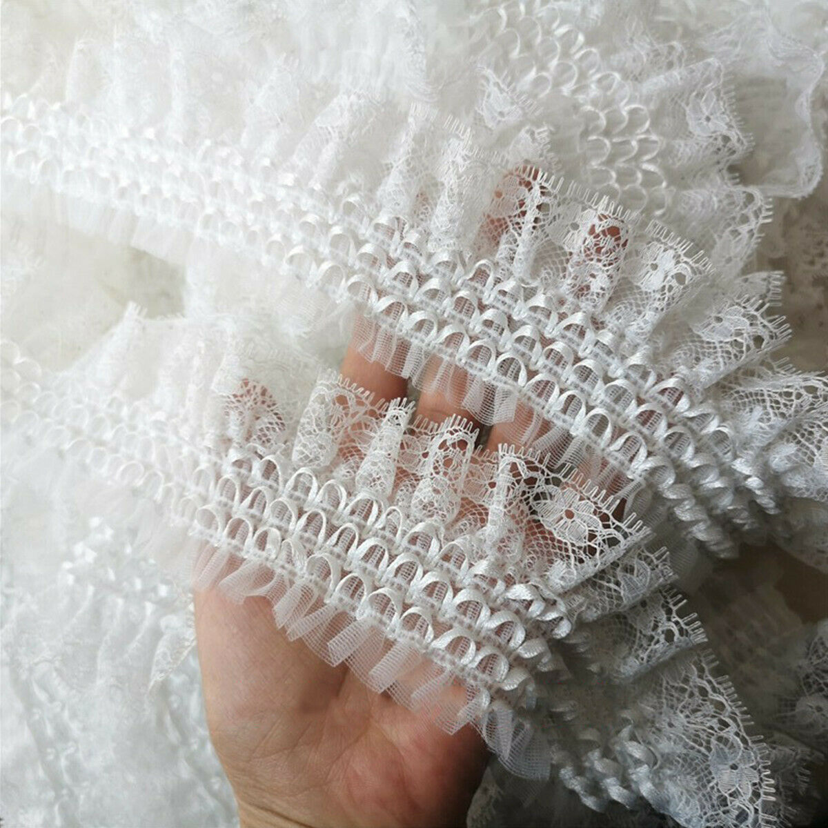 50cm Lace Pleated Trim Elastic Ruffle Ribbon Chiffon Collar Clothing Sewing DIY
