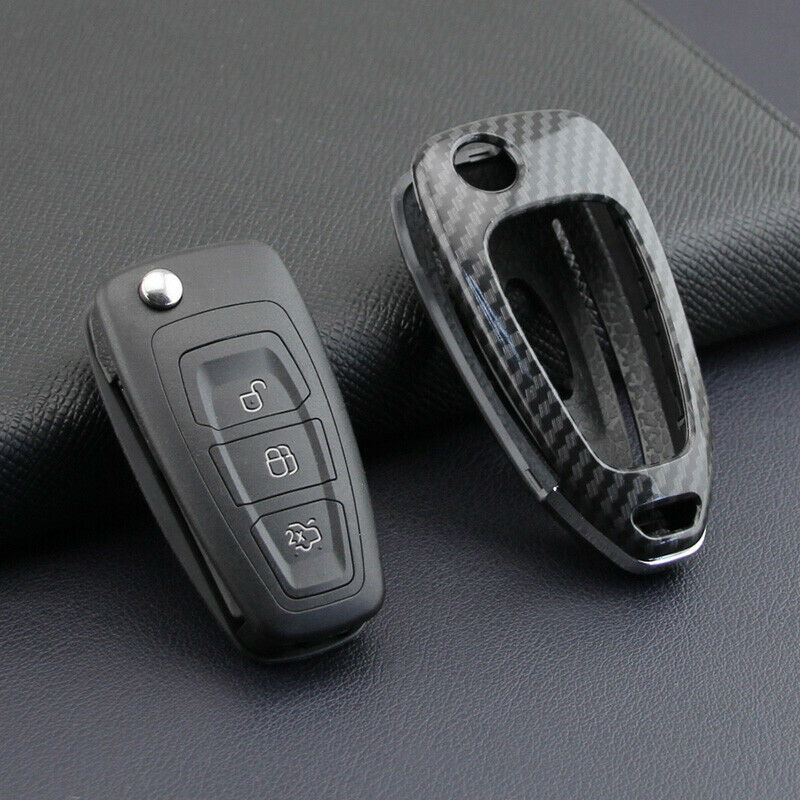 for Ford Focus 2012-2018 Car Carbon Fiber Smart Key Cover Case with Key Chain J4