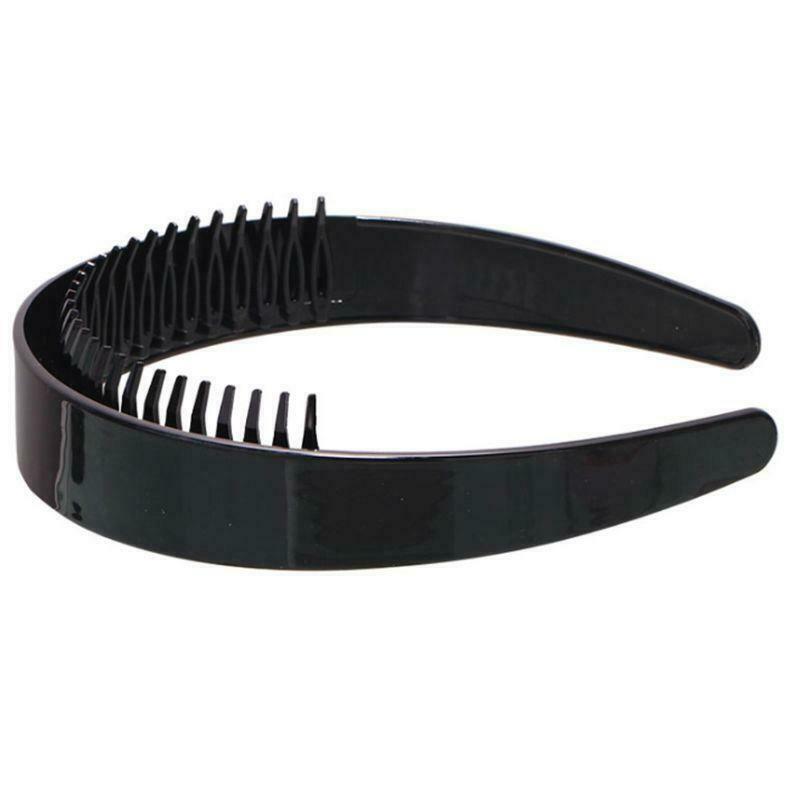 Women 2.5cm Wide Plain Headband with Teeth Comb Black Plastic DIY Hair Hoop