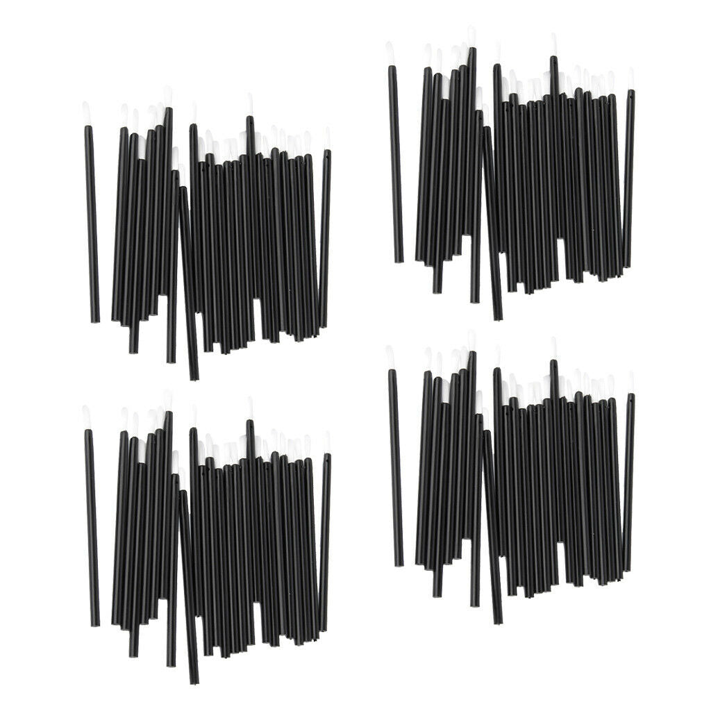 100 Pack Black Disposable Nylon Cosmetic Lipstick Lip Tint Brushes Wands Set