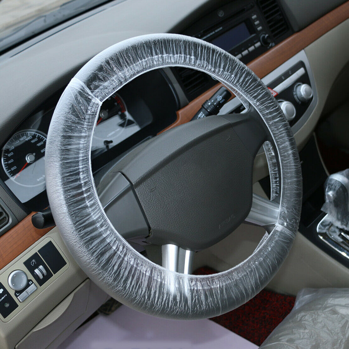 100pcs Car Universal Clear Plastic Disposable Steering Wheel Cover Trim Atn