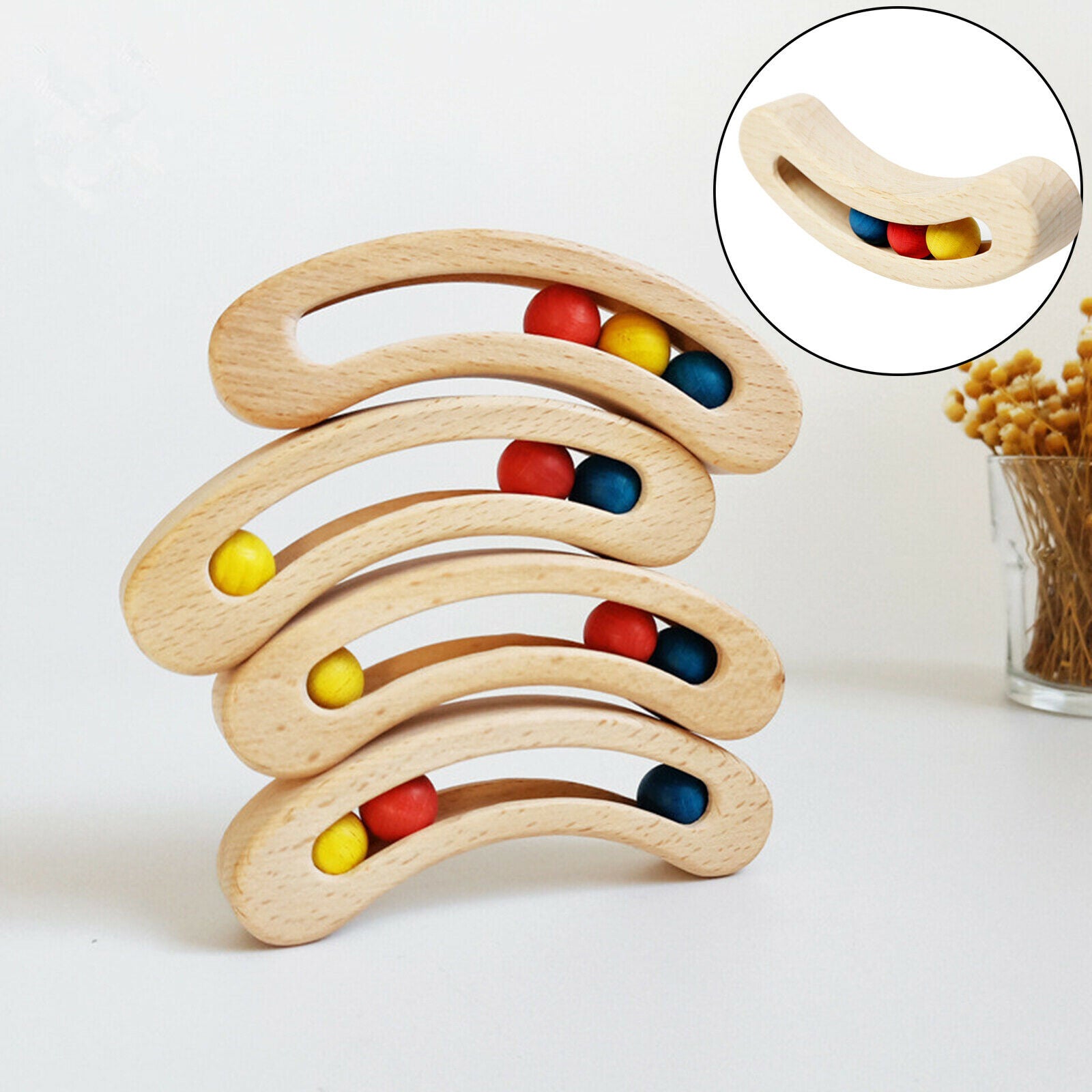 Handmade Wooden Rattle Beads Toys Babies Toddlers Infant Montessori Toys