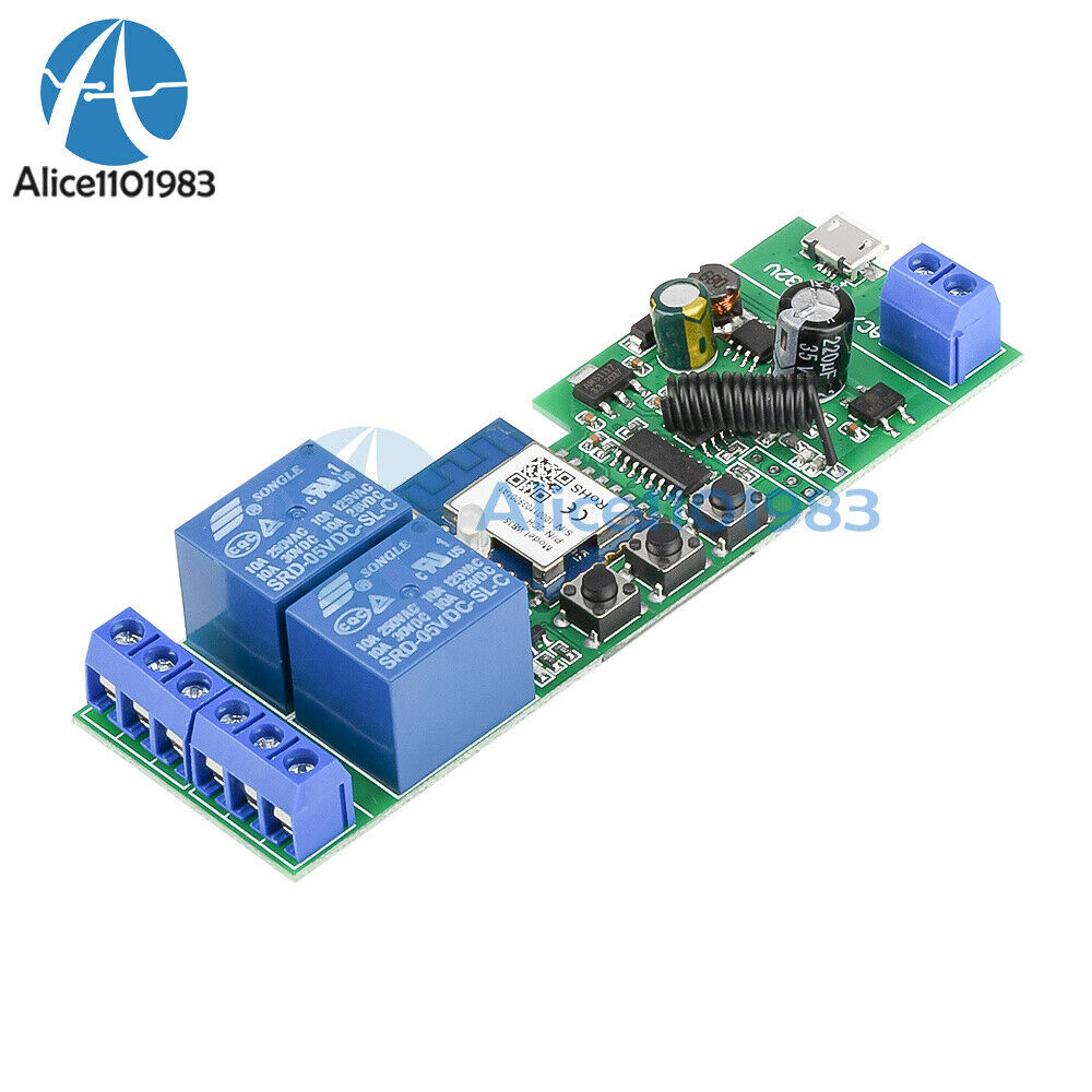 USB5V / DC7-32V 2 Channel WIFI Remote Control Relay Switch Module 433MHZ 3 Mode