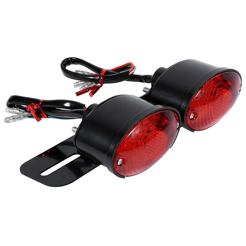 Motorcycle Modification Double Oval LED Tail Brake Lights w/ License Plate Frame