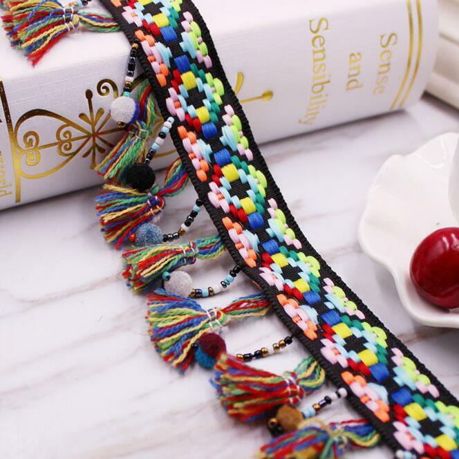 1 Yards Colorful Handmade Beaded Tassel lace Necklace Clothing Accessories
