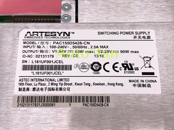 PAC155D5428-CN 54V/65W 28V/90W Dual Output Switching Power Supply New