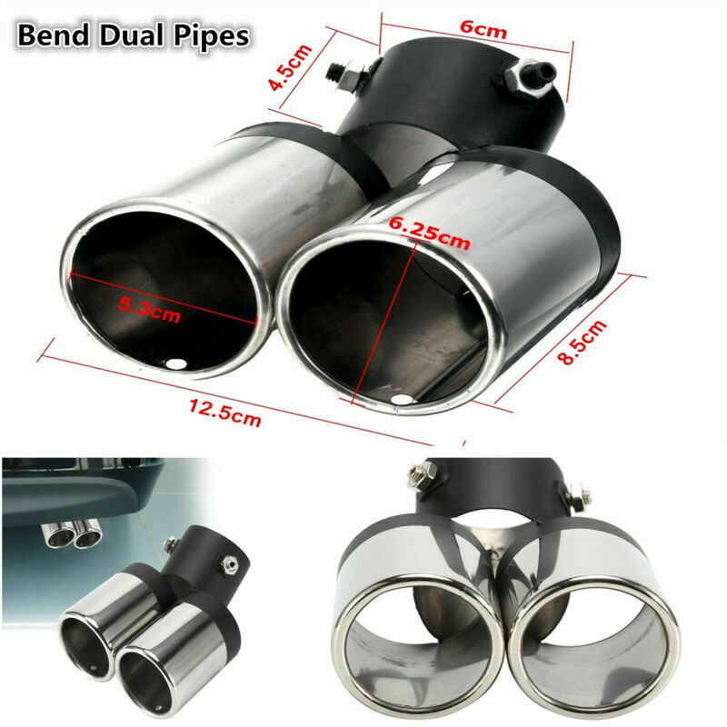 Stainless Steel Bend Car Exhaust Pipe Chrome Muffler Tip Tails Y-Pipe Dual Pipes