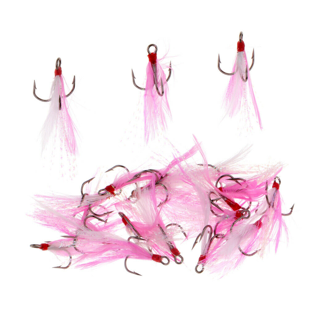 20pcs Feather Fishing Hooks Treble Barbed Squid Fly Tying Lures Baits SZ008