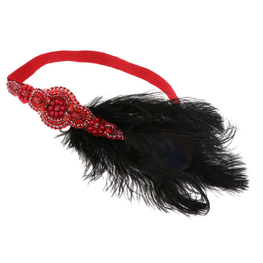 1920s  Headband Wedding Party Flapper Headpiece Fancy Headdress Red