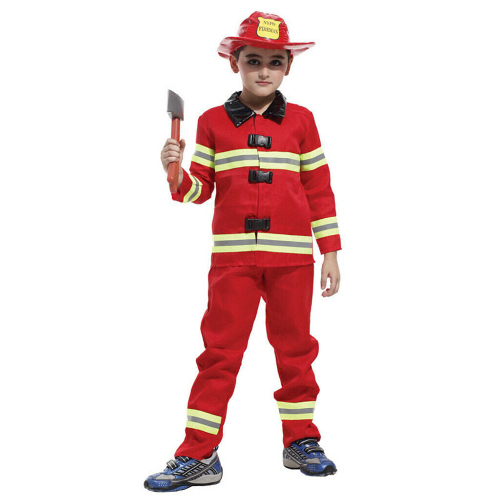 3pcs/Set Festival Party Kids Fireman Firefighter Suit Costumes Halloween XL