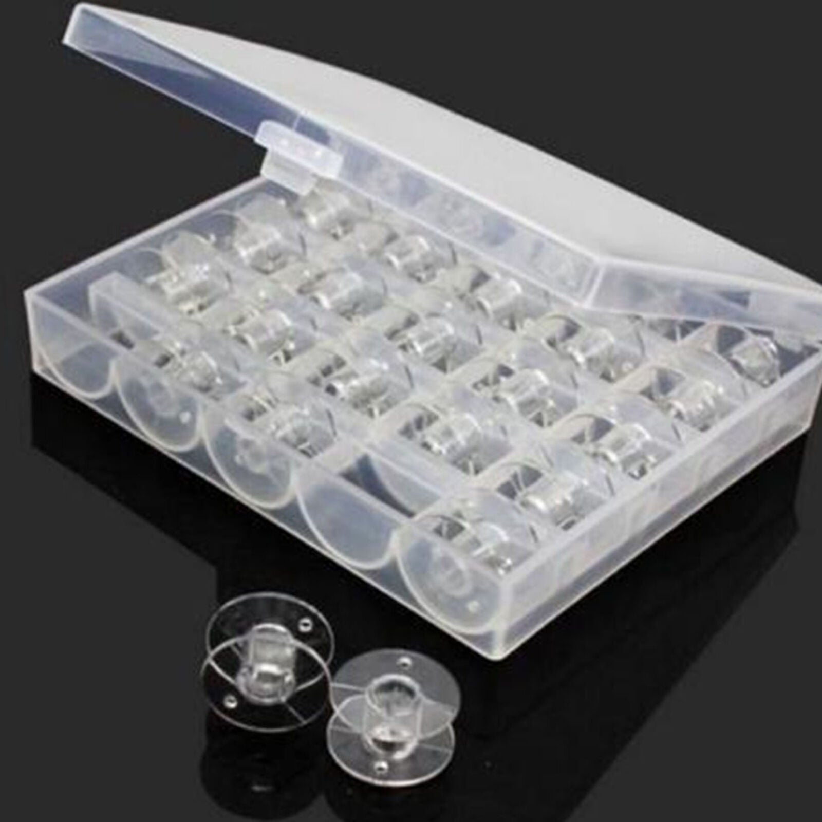 Plastic Sewing Machine Bobbin Case Spools Bobbin Box 25 Metal Empty Bobbins