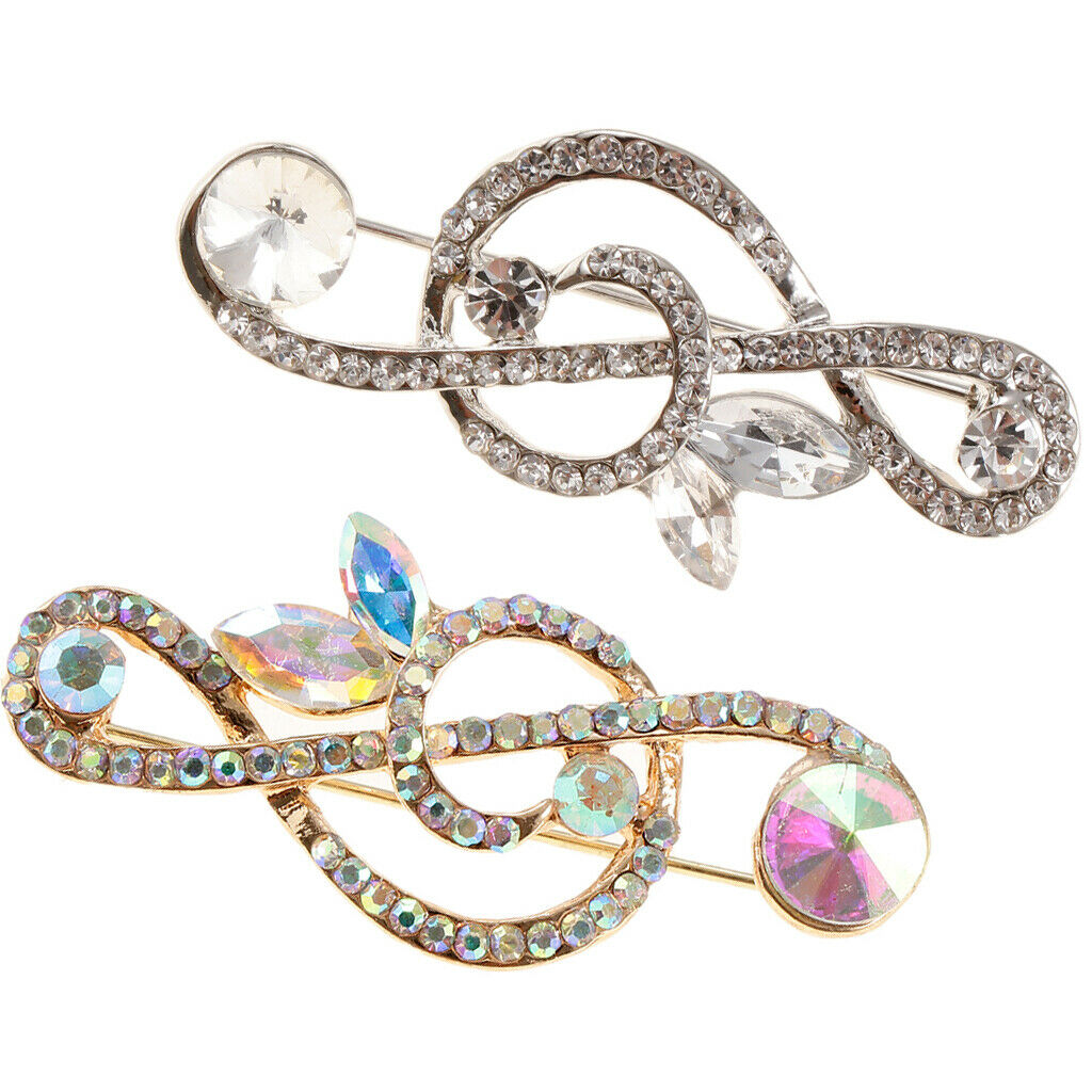 2pcs Crystal Rhinestones Brooch Music Note Breastpin Hat Pin For Men Women