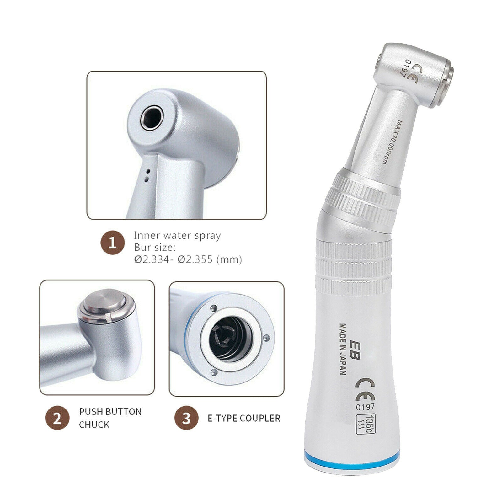 Dental Internal Inner Water Spray Push Button Contra Angle Low Speed Handpiece
