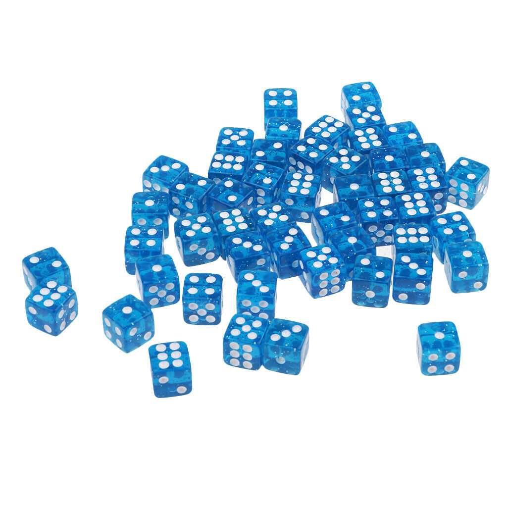 Set of 50 Six Sided Translucent RPG D6 12mm Dice - Blue with White Pips