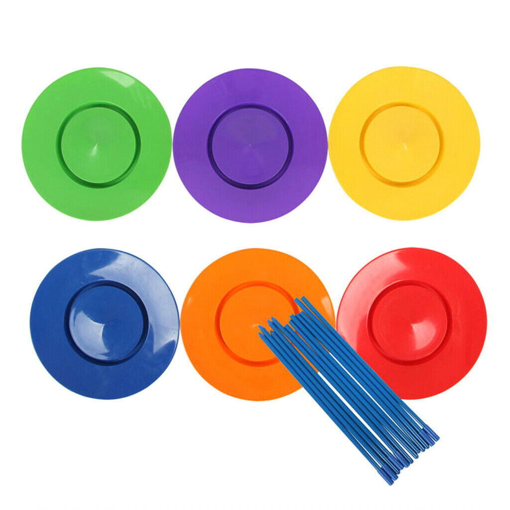 6Pcs Plastic Spinning Plates Sticks Set Magic Trick Juggling Sports Fun Toys