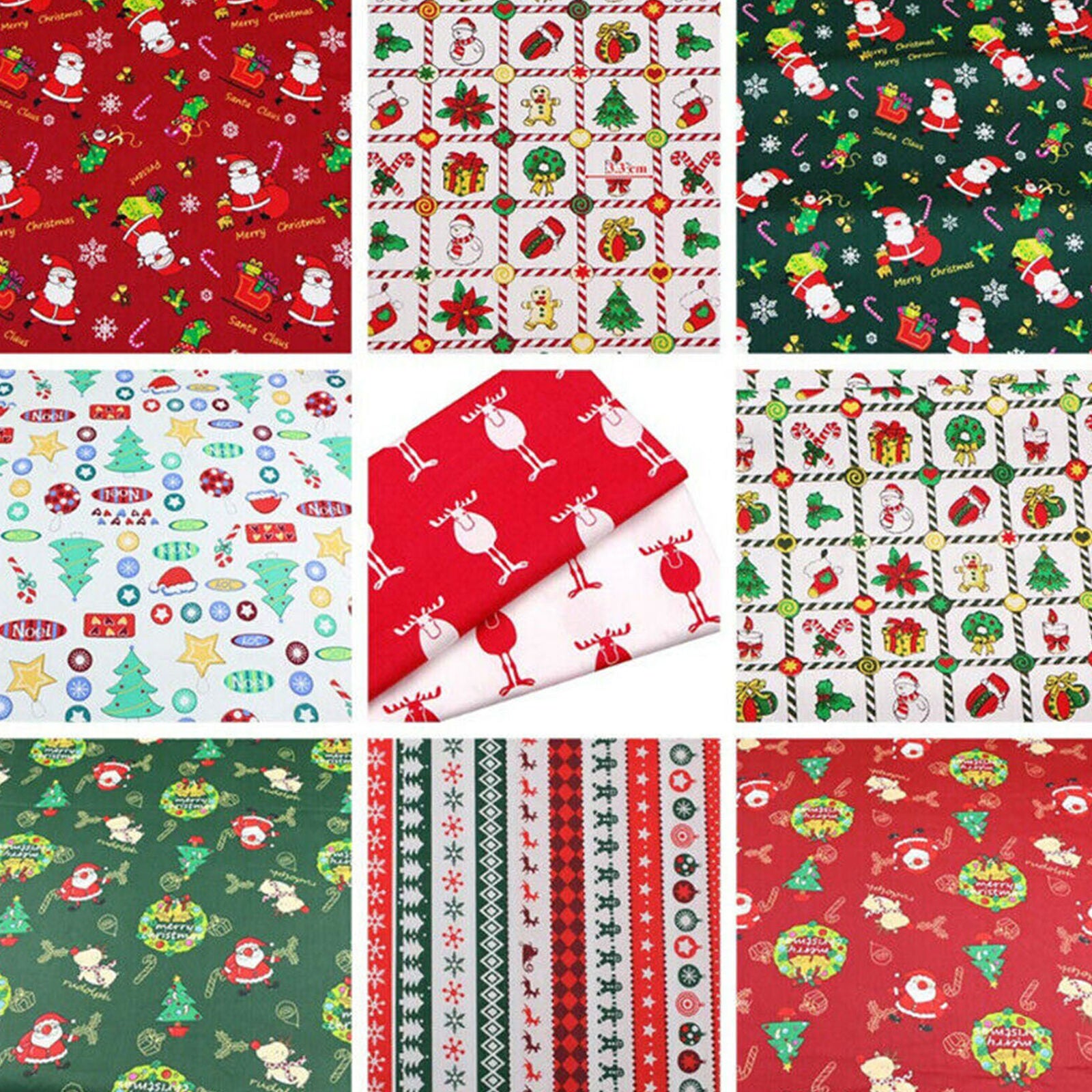 10pcs Christmas Series Printed Cotton Fabric Patchwork Cloth Sewing Craft DIY