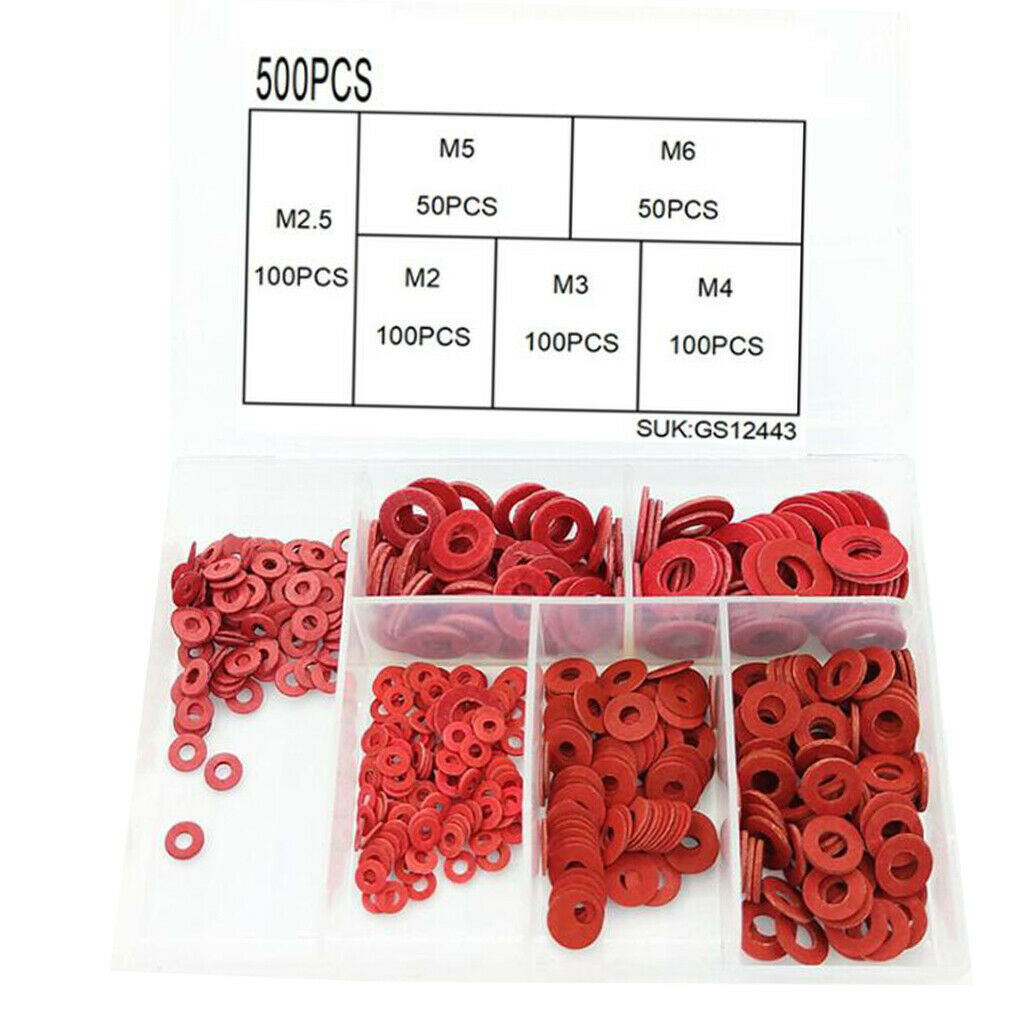 500Pcs Red Insulation Flat Washer Set Insulation Washer Gasket Red Steel Paper