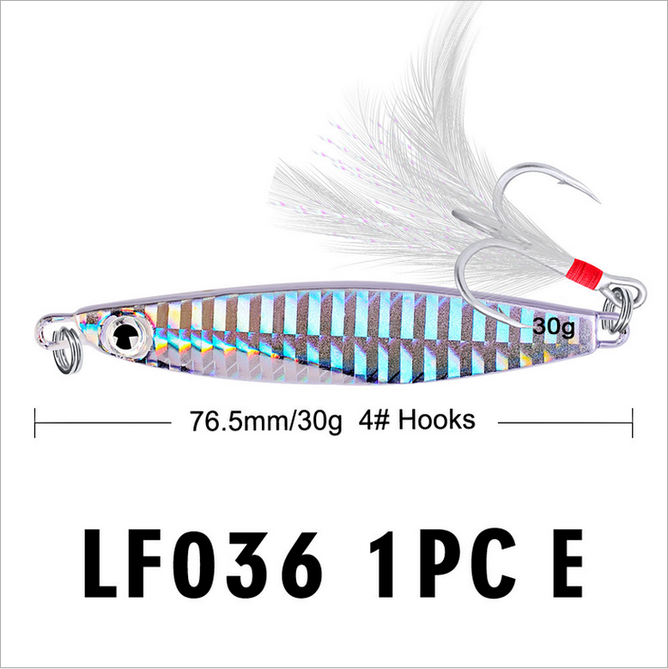 5Pcs 30g Jigs Fishing Lures Metal Hard Baits Lead Alloy FishLure Feather Hooks s