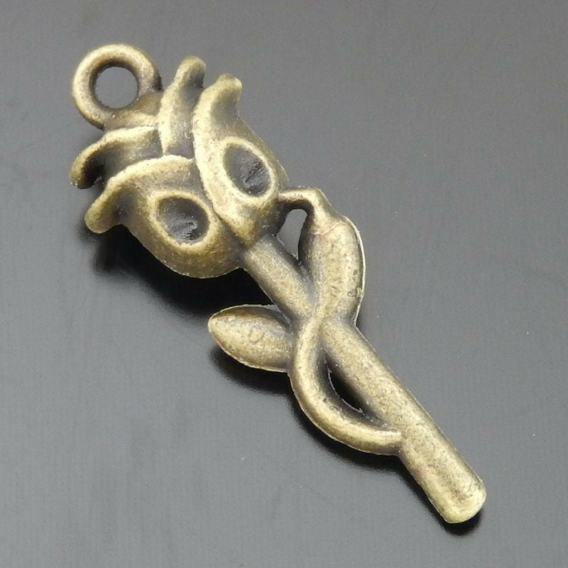 20 pcs Antiqued Bronze Rose Alloy Charm Flower Pendant Earring Findings 26*8*6mm