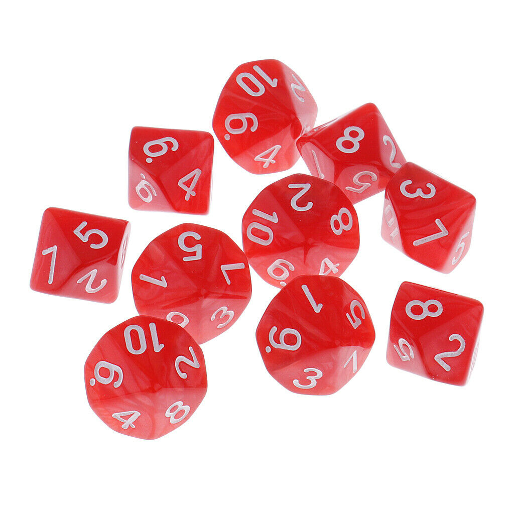 10 Pieces Plastic 10-Sided Dices D10 for Table Card Game RPG MTG Accessory 1.6cm