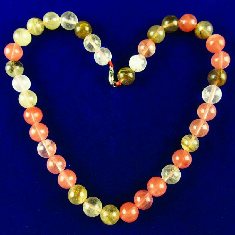 12mm Volcano Cherry Quartz Round Beads Pendant Necklace 17.5 inch 78g A-512DP