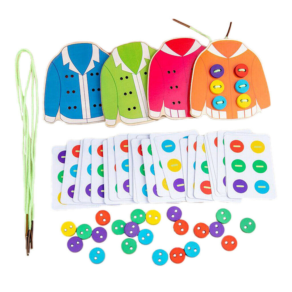 Montessori Wooden Clothes Threading Toys Sewing Button Lacing Toys for Kids
