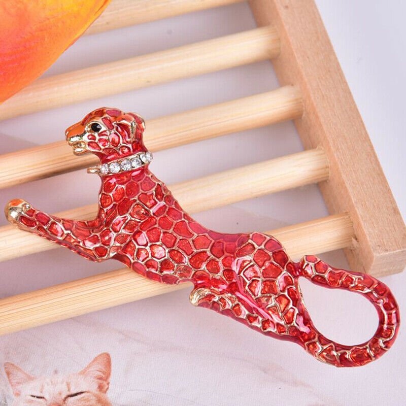 Fashion Crystal Red Leopard Brooch Pin Collar Badge Corsage Jewelry  .l8