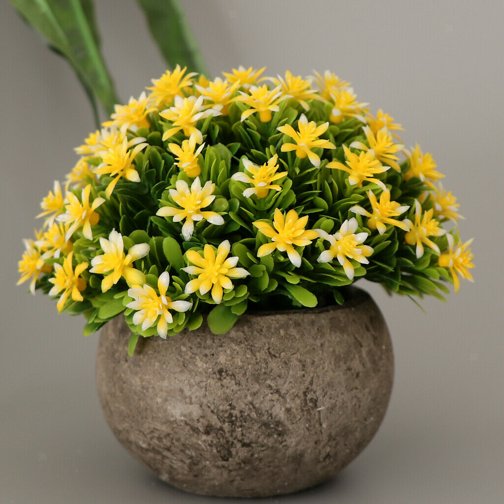 Artificial Gypsophila Potted Flower Plastic Mini Plants Home Decor Yellow