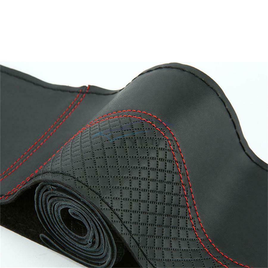 1×Black&Red Line Universal Nonslip Car Truck Steering Wheel Cover Trim Protector