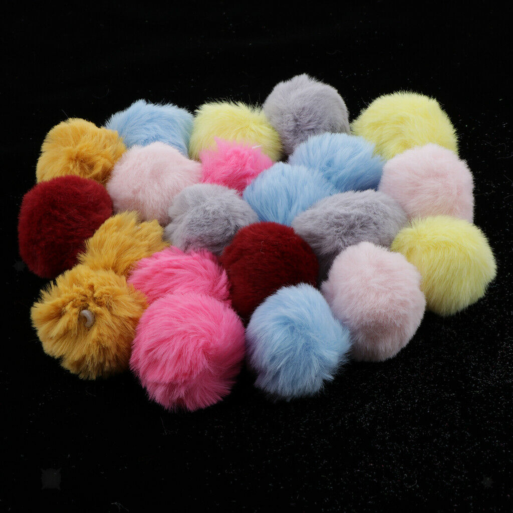 20pcs  Faux Fur Pom Pom Ball Keychain For Hat Bag Accessories Mixed