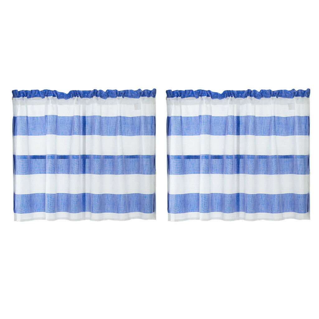 2pcs Short Window Tiers Balcony Window Drape Shade Curtain Blue Curtains