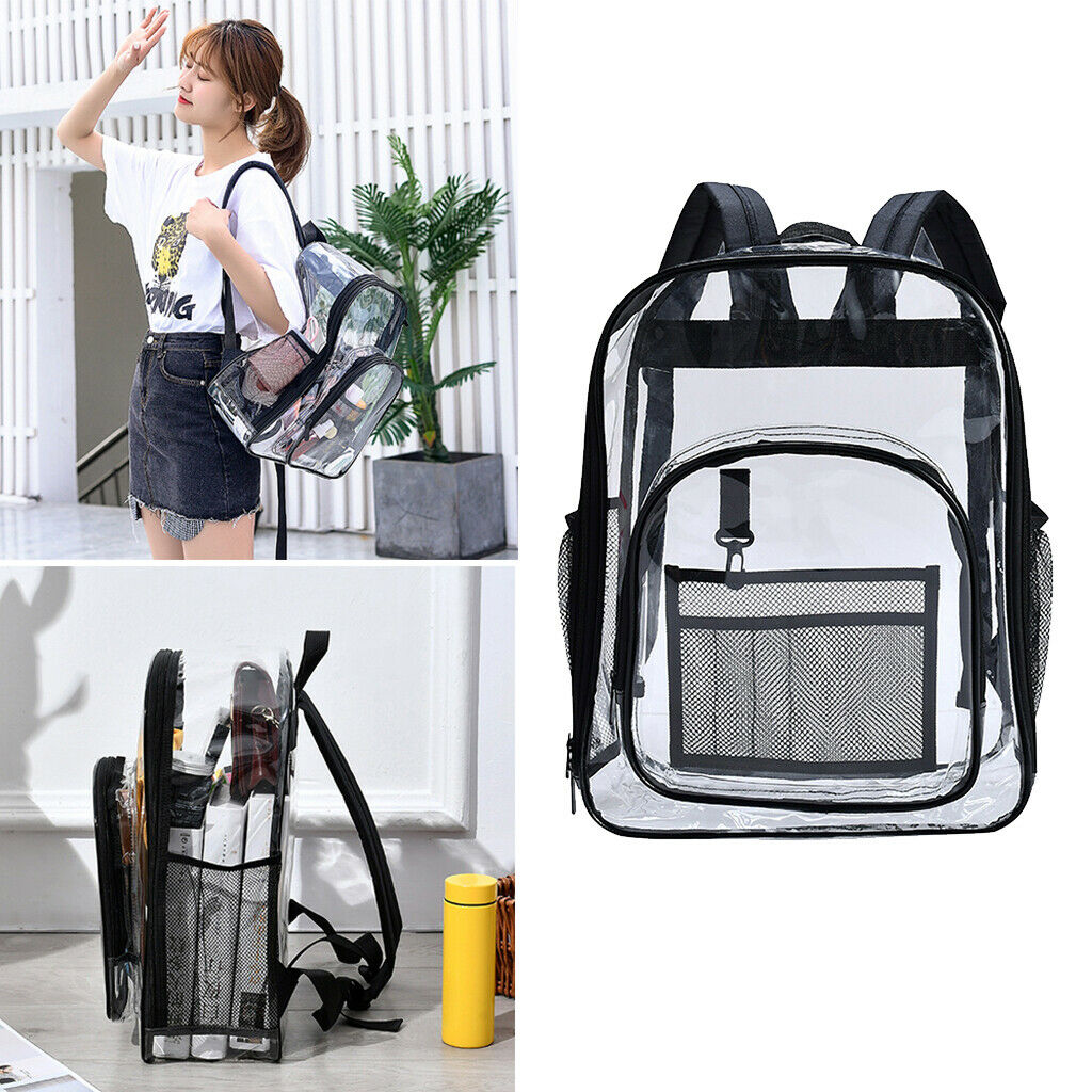 1 See Through Clear Backpack Transparent Bag Sports Travel College Black