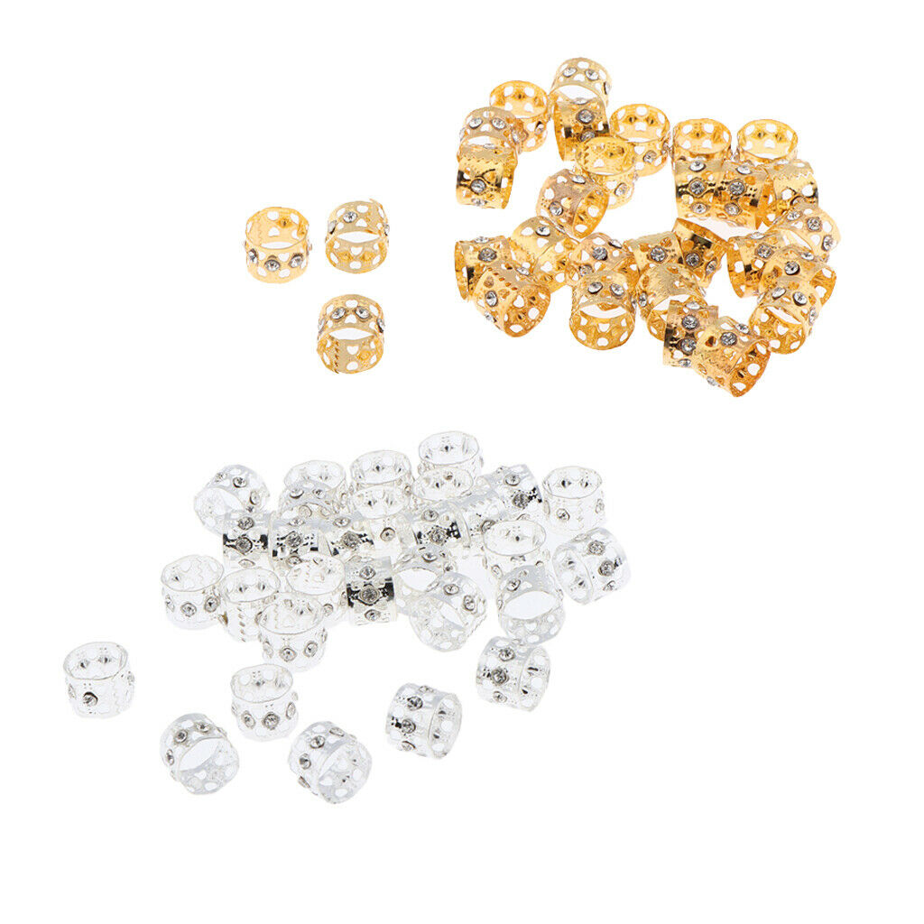 60pcs Cute Lovely Crystal Hair Cuffs Metal Dreadlock Beads DIY Hairstyle Braid