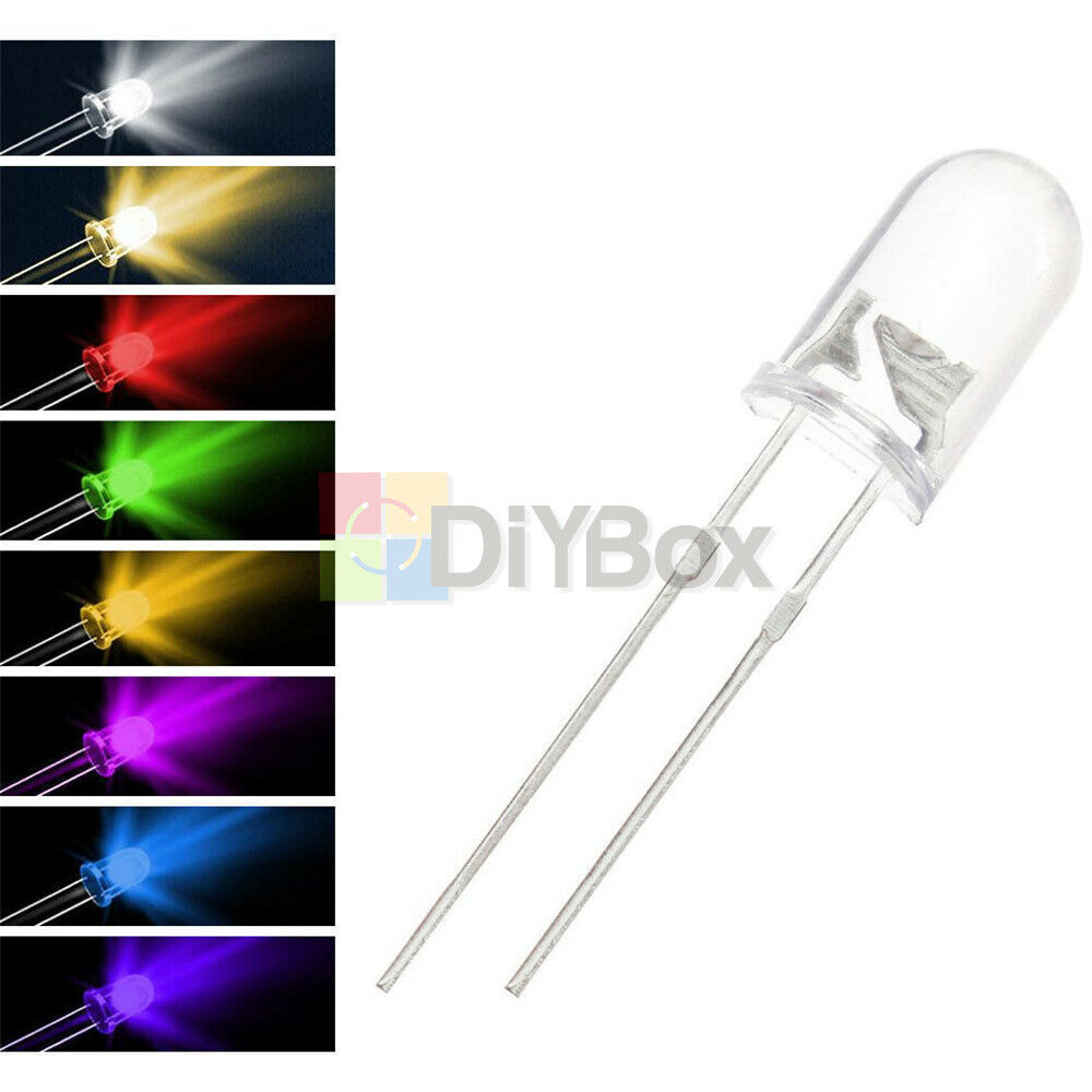 1000Pcs 5mm Round Red/Green/Blue/Yellow/White Water Clear LED Light Diodes Kits