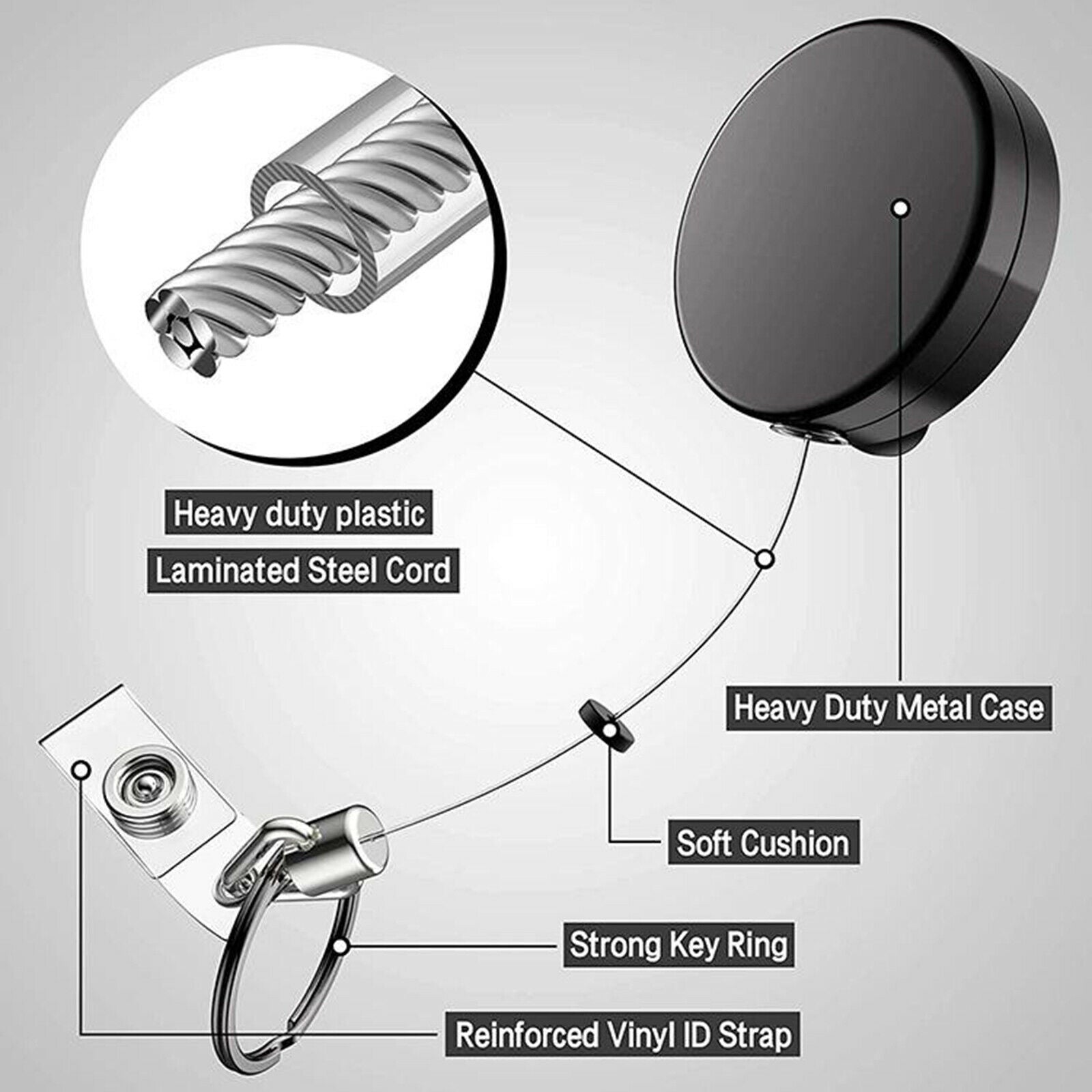 3pcs Retractable Key Pull Reel Chain Cord Key Badge Holder ID Card Keyring