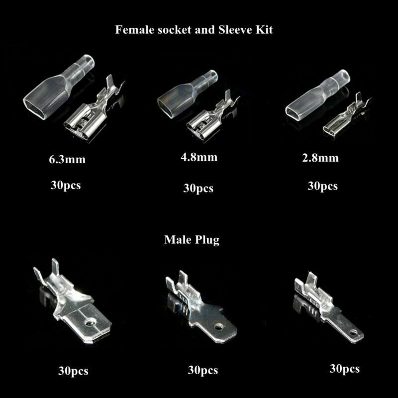 270Pcs Male & Female Spade Connector Wire Crimp Terminal Block 2.8mm 4.8mm 6.3mm