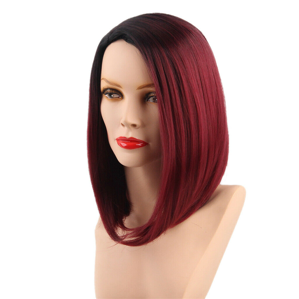 Synthetic Red Color Gradient Hair Wigs, Lady Ombre Medium Partial Straight