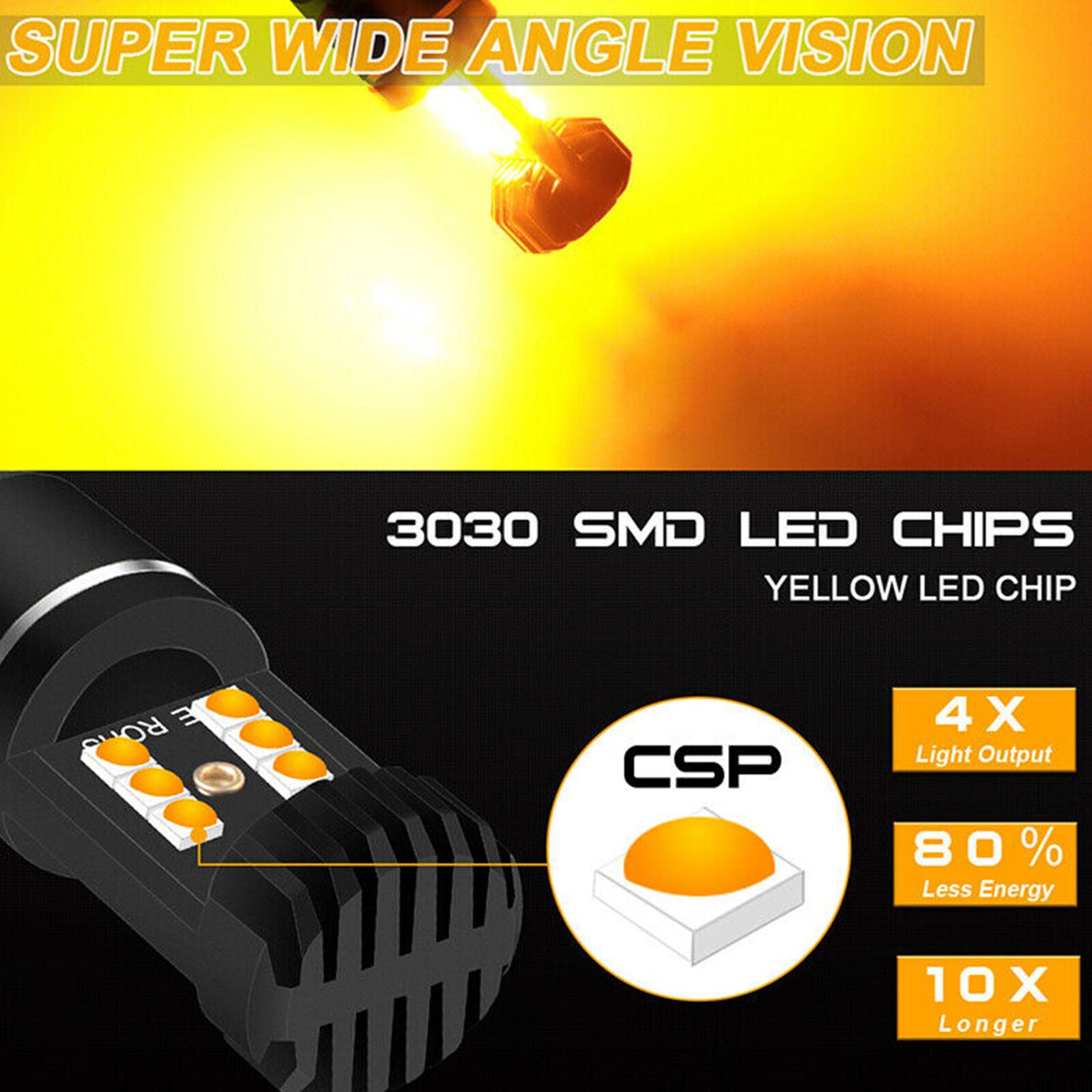 4pcs 7443 7440 7444 T20 LED Turn Signal Light Error Free Parking Reverse Amber