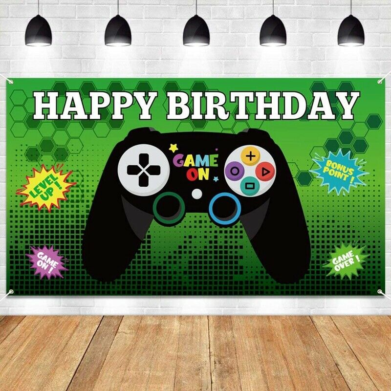 71 x 47 Inch Video Game Happy Birtay Backdrop Banner,Large Poster Photo Booth B3