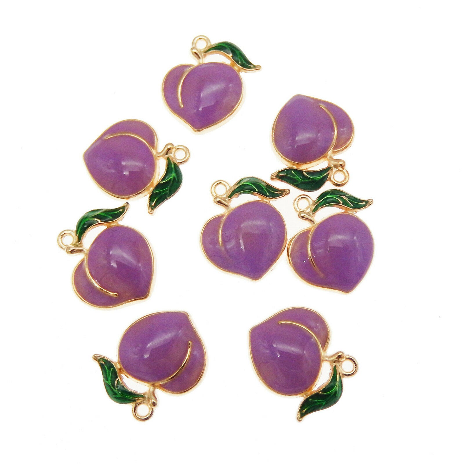20pcs 17x16mm Enamel Purple Peach Fruit Charms Pendant Jewelry DIY Making Crafts