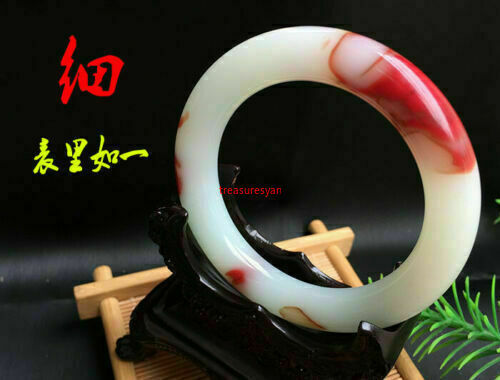 China Hand carving Natural red and white jade Bracelet circle bangle 60mm-62mm