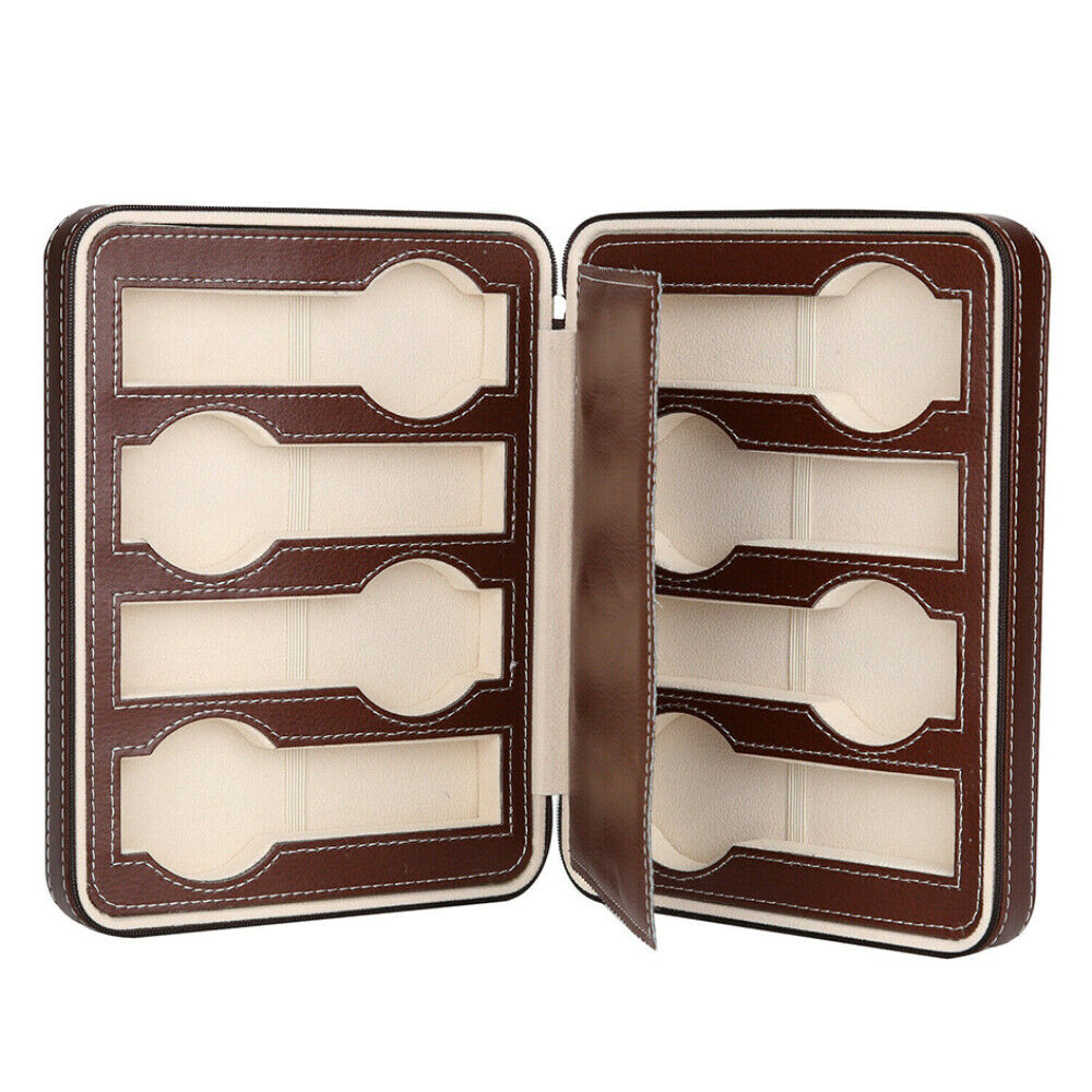 8 Grids Watch Leather Travel Zippered Storage Organiser Case Padded Bag Gifts AU