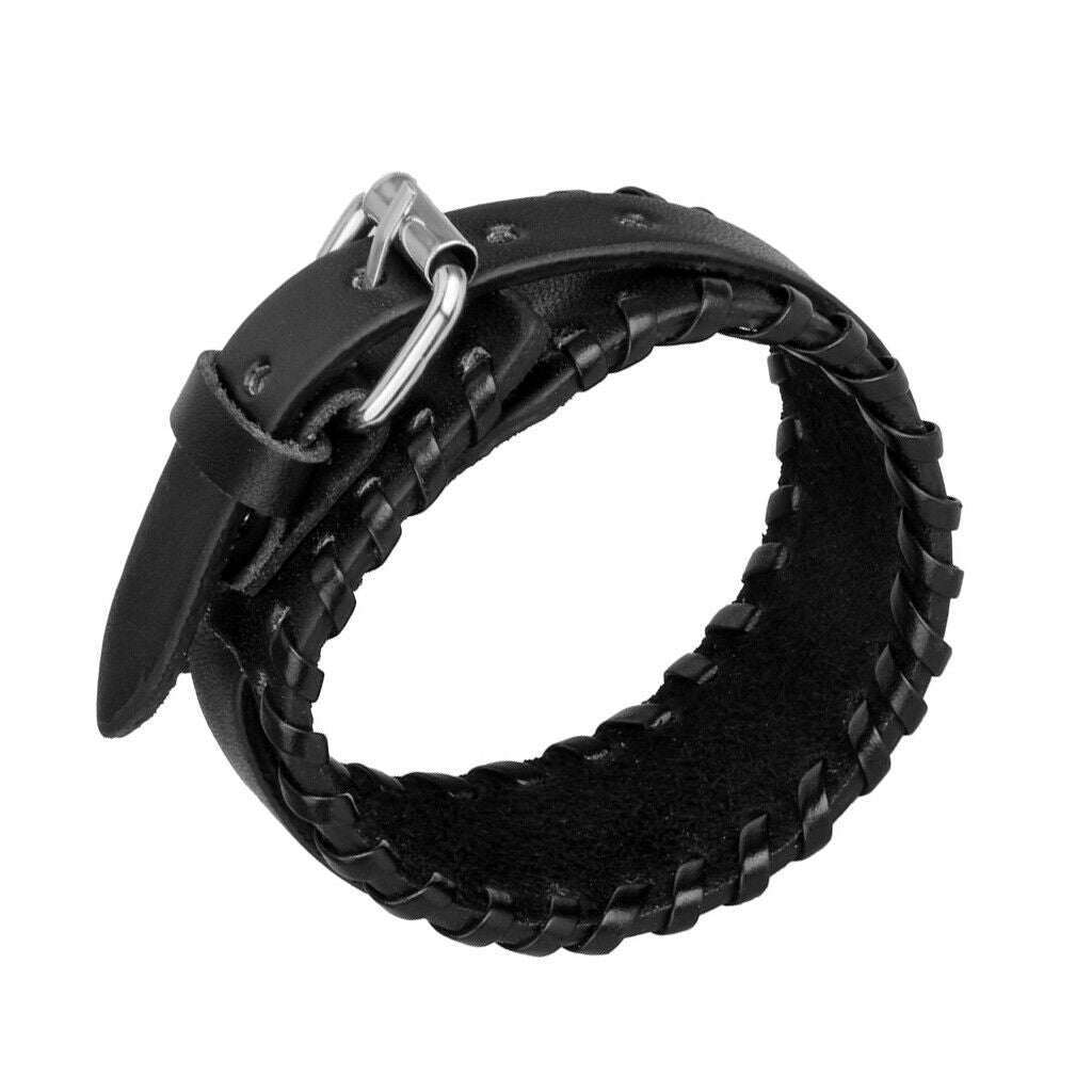 Unisex Punk Braided Rope Alloy Leather Bracelet Bangle Wristband  Black