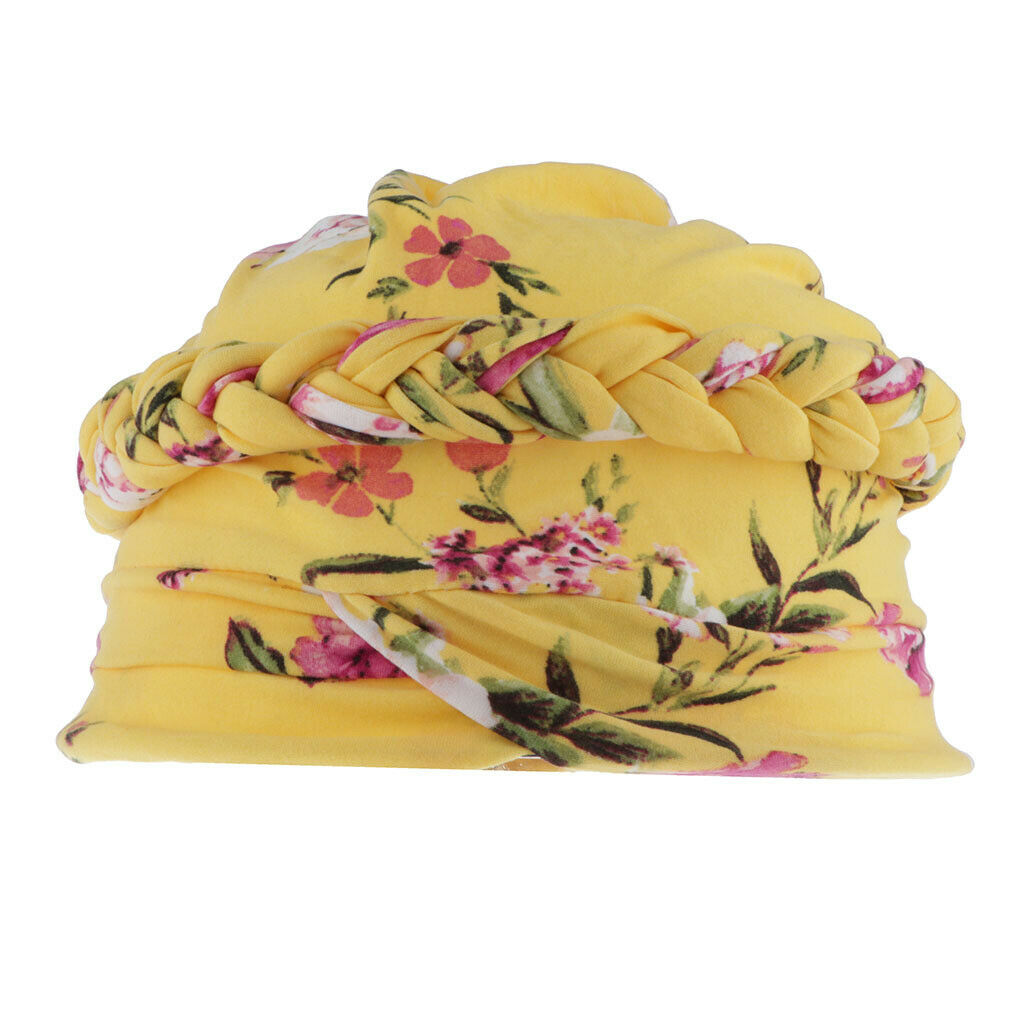Women Muslim Floral Cancer Chemo Hat Turban   Hair Loss Wrap   Yellow