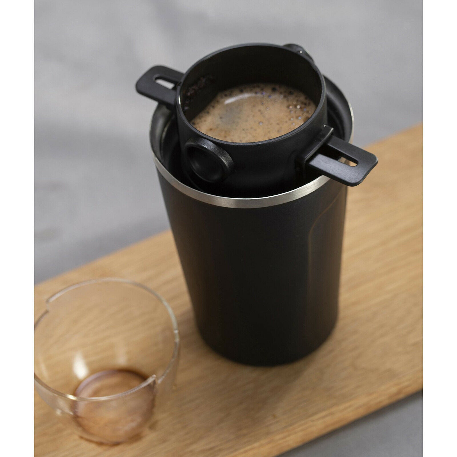 Coffee Mug w/ Folding Coffee Dripper Cone Pour Over Coffee Maker Black