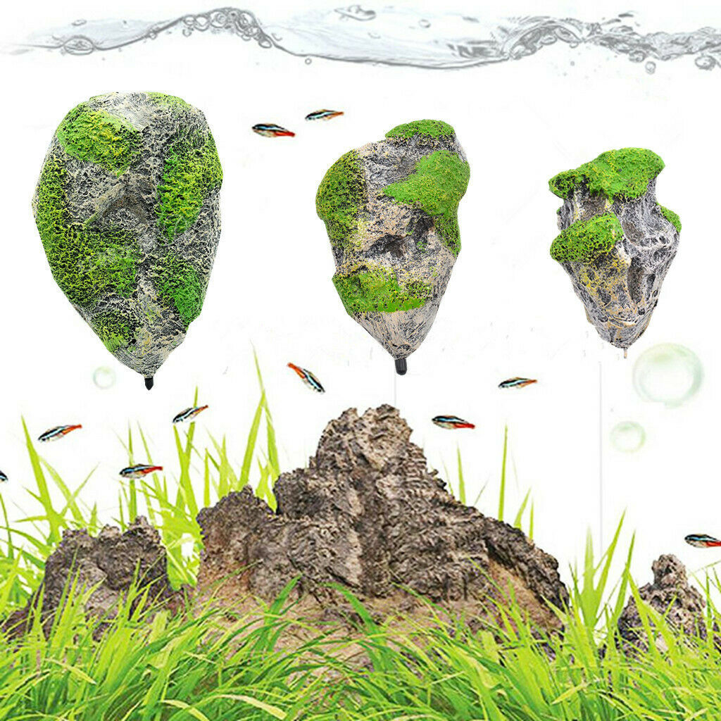 2 Pcs Floating Artificial Stone with Suction Cup for Aquarium Decoration Fish