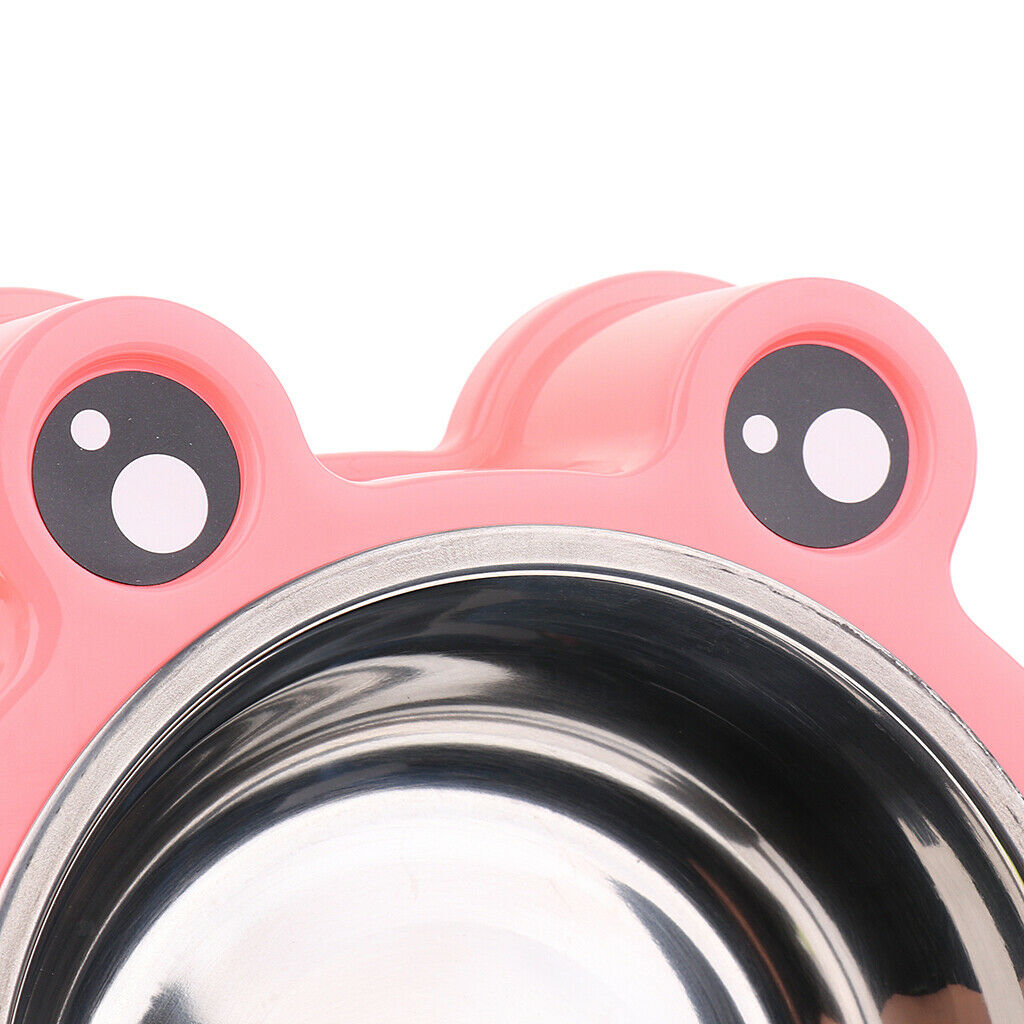 Frog Shape Dog Feeder Double Food Bowls Water Dish  Pink